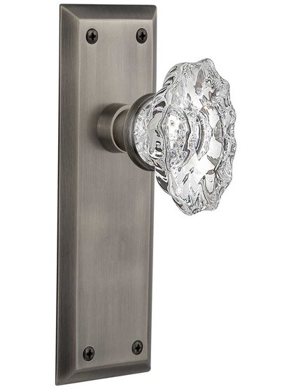 New York Door Set with Chateau Crystal Glass Knobs in Antique Pewter.